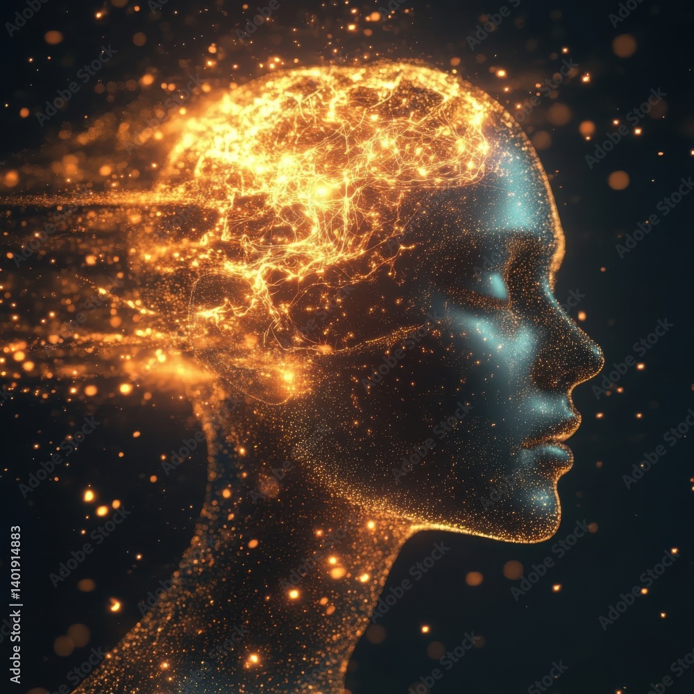 Glowing Human Silhouette with Digital Neural Connections and Sparks Glowing Human Silhouette with Digital Neural Connections and Sparks