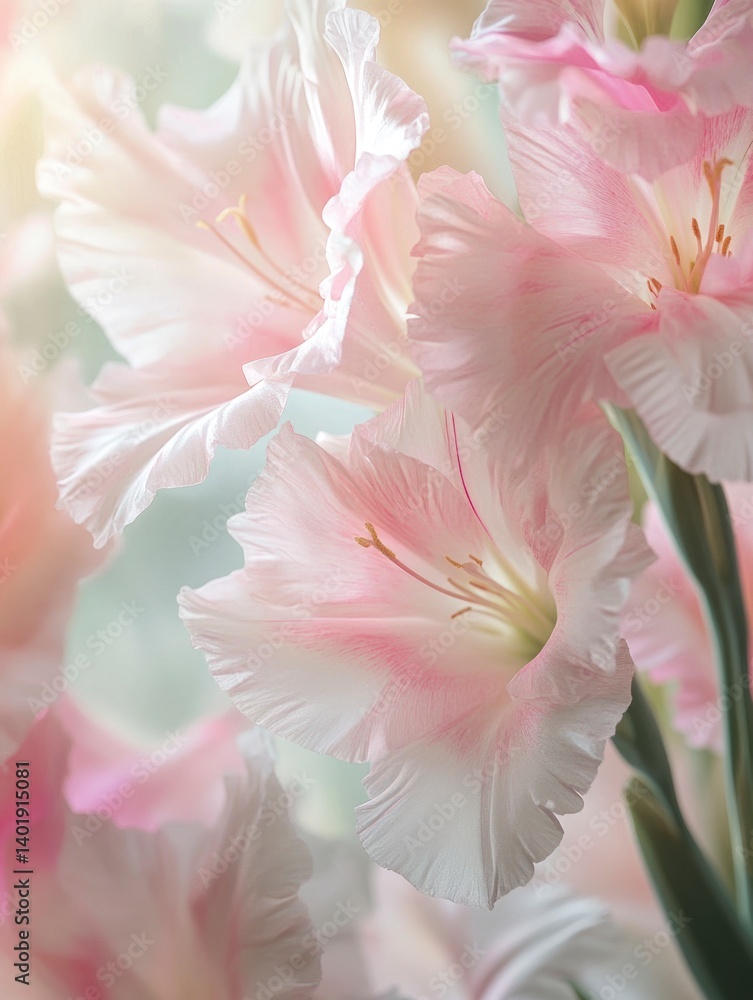 Fototapeta premium Blooming Pink Gladiolus Flower Close-up for Elegant Floral Design Ideas