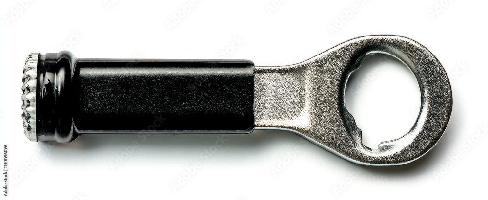 Bottle Opener Isolated on White Background with Black Handle and Silver Finish Bottle Opener Isolated on White Background with Black Handle and Silver Finish