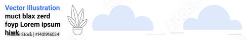 Potted plant with sharp leaves next to abstract cloud shapes. Ideal for nature, wellness, eco-friendly, simplicity, minimalism, modern decor, flat landing page banner