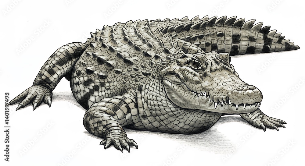 Fototapeta premium Detailed gray crocodile illustration