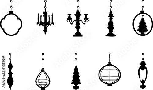 Christmas Ornament Silhouettes on White Background