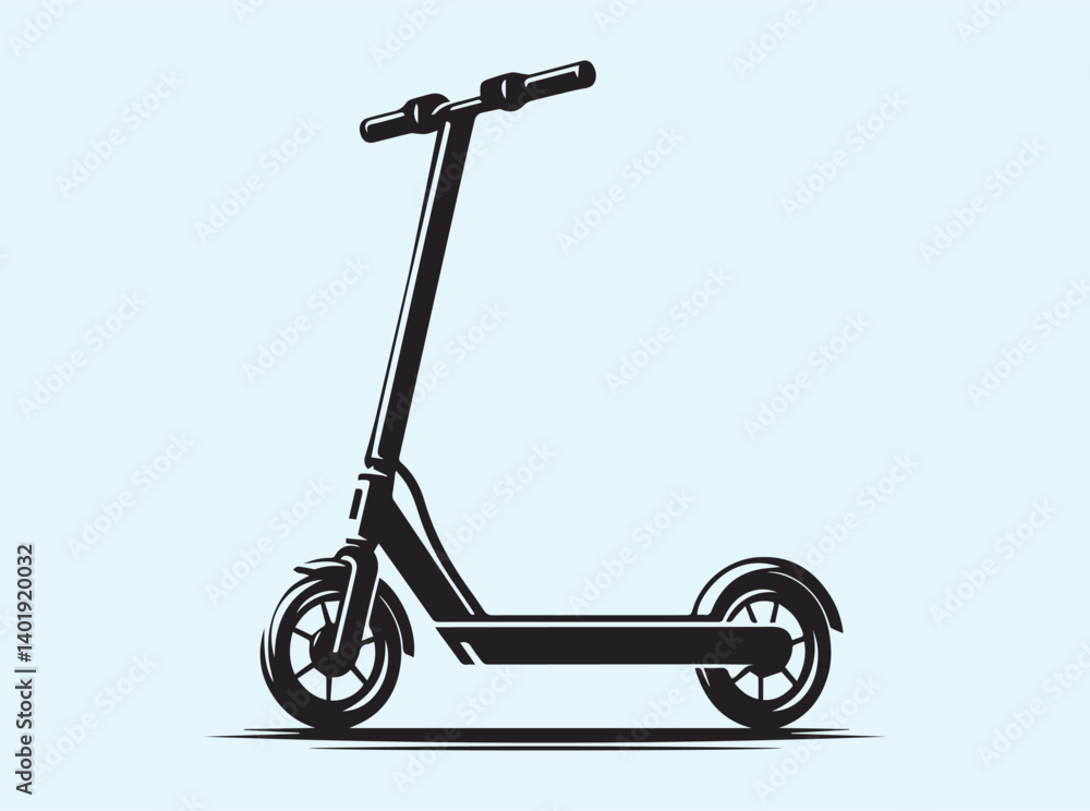 Solid Black E-Scooter Side View Silhouette Solid Black E-Scooter Side View Silhouette