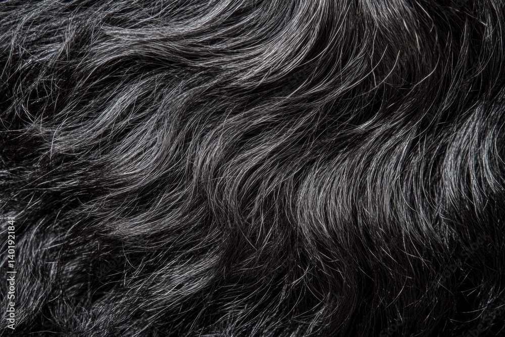 Detailed macro texture of dark curly beard hair showcasing coarse strands and intricate patterns in high resolution