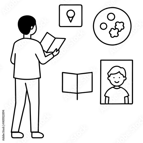 a child holding a book and looking at a vision boa
