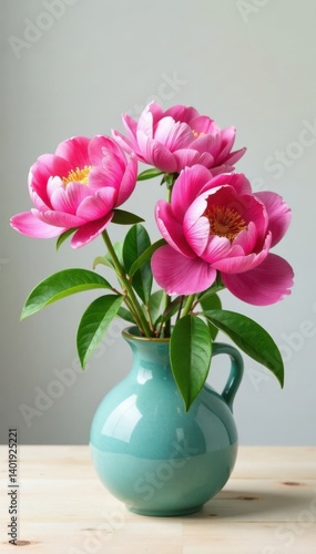 Wallpaper Mural Watercolor peony flowers in a vase on table, decor, watercolor Torontodigital.ca