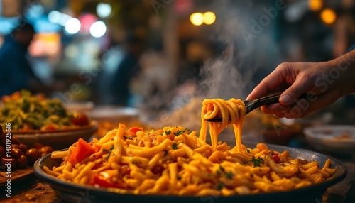 Serving Hot Steaming Pasta Dish