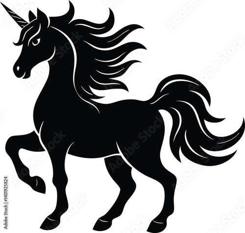 Unicorn silhouettes with vector illustration on white background
