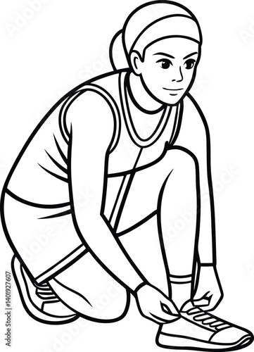 Woman Tying Her Shoelaces, Ready for Active Lifestyle