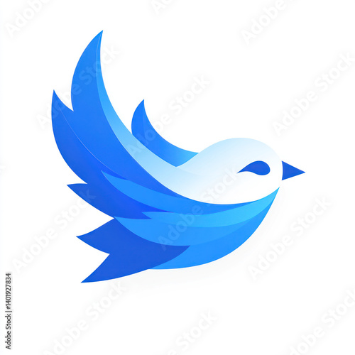 blue bird with wings on white