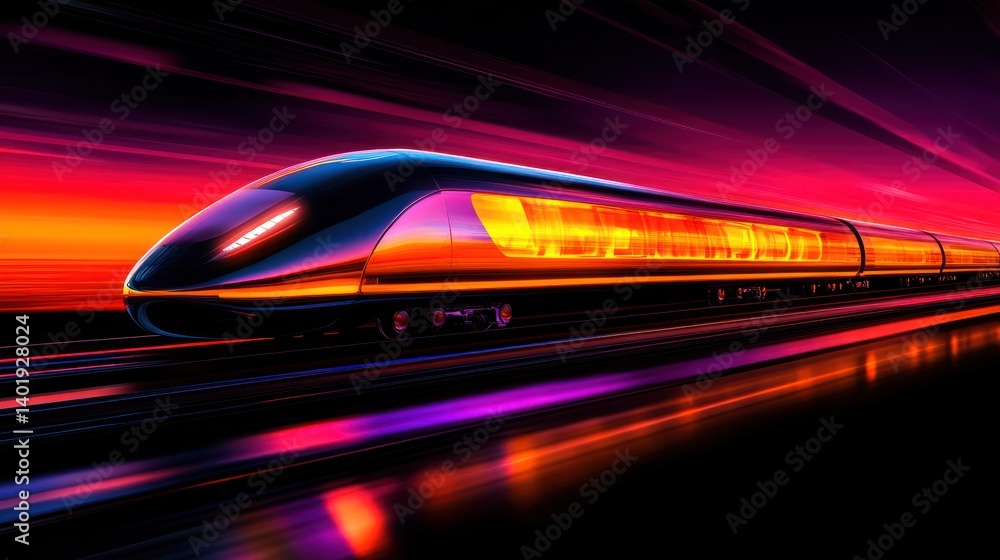 Fototapeta premium High-Speed Train at Sunset: A Futuristic Vision of Rail Travel