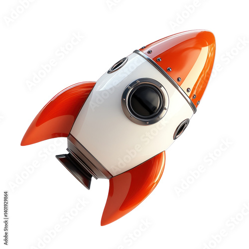 Retro Style Rocket Ship Illustration on White Background for Space Exploration
