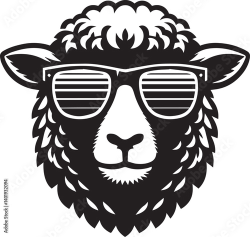 black head vector illustration of a sheep, sheep head with sunglass, silhouette vector isolated on white background