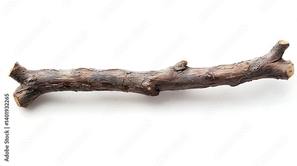 simple wooden twig with raw bark and earthy tones isolated on white background perfect for nature-inspired designs, eco-friendly themes, and rustic imagery simple wooden twig with raw bark and earthy tones isolated on white background perfect for nature-inspired designs, eco-friendly themes, and rustic imagery