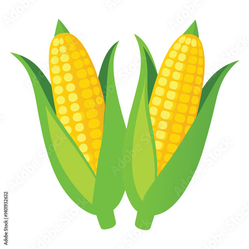 Corn vector flat icon of sweet vegetable isolated on white background, Yellow Corn Cob or Maize