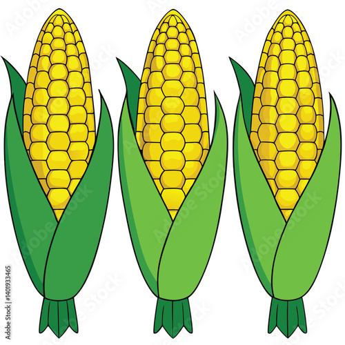Corn vector flat icon of sweet vegetable isolated on white background, Yellow Corn Cob or Maize
