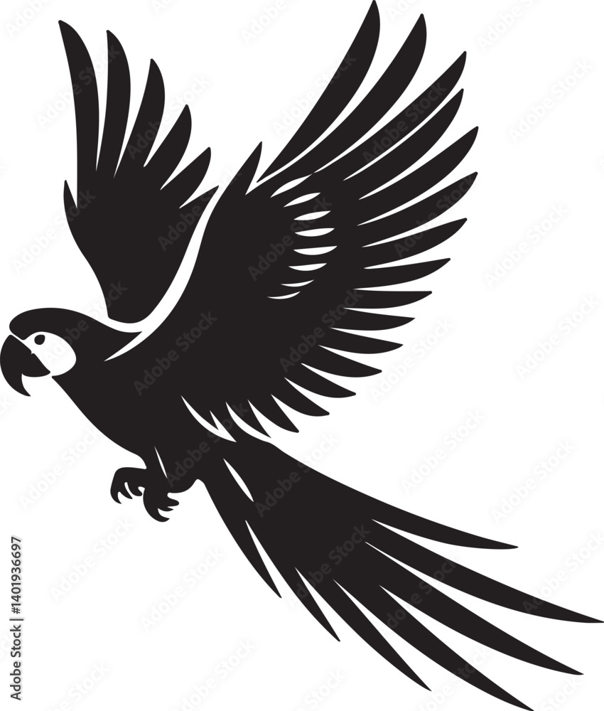 Obraz premium Parrot black silhouette vector, vector illustration of a black parrot