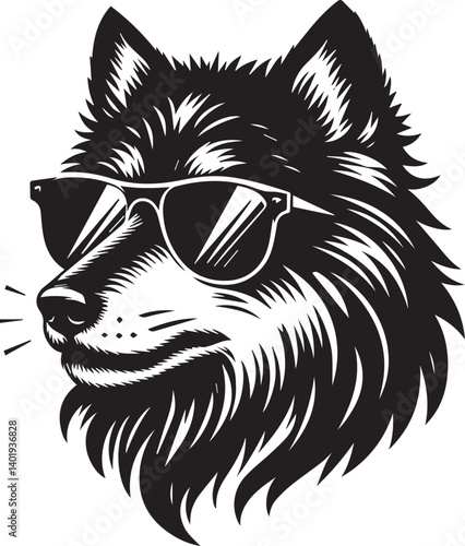 wolf head and sunglass vector illustration, wolf head and sunglass silhouette vector, wolf logo vector black on white background