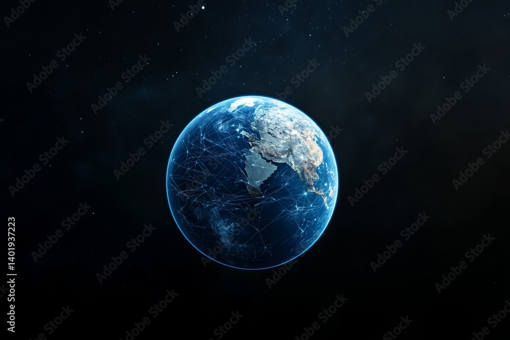 Blue Planet with Global Network Connections Symbolizing Cosmic Cybersecurity Blue Planet with Global Network Connections Symbolizing Cosmic Cybersecurity