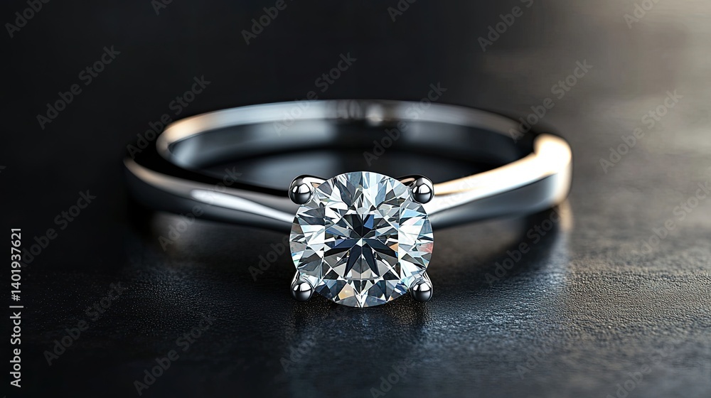 Close-Up of a Diamond Engagement Ring with Round-Cut Diamond in a Four-Prong Setting – A Classic Symbol of Elegance and Commitment Close-Up of a Diamond Engagement Ring with Round-Cut Diamond in a Four-Prong Setting – A Classic Symbol of Elegance and Commitment