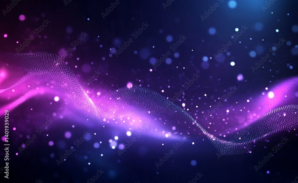 Fototapeta premium Abstract Digital Background with Glowing Dots and Waves in Purple-Blue Gradient