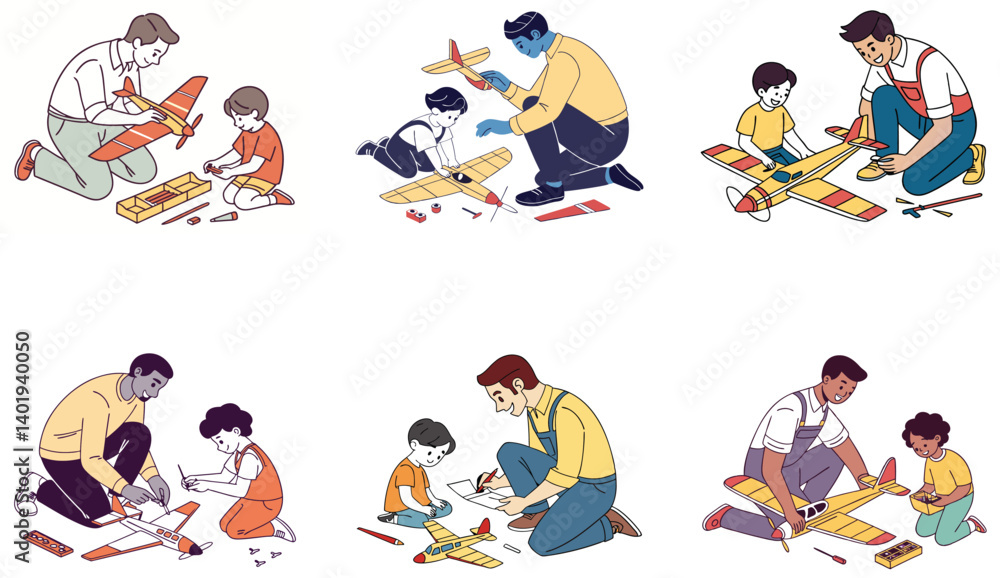 Obraz premium Flat Illustration of Family Bonding Moments with Mom, Dad, and Children.