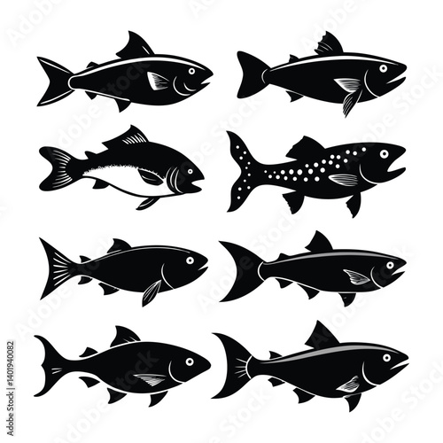 trout fish line art icons of silhouette vector illustration on white background