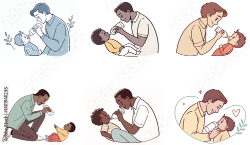 Flat Illustration of Family Bonding Moments with Mom, Dad, and Children.