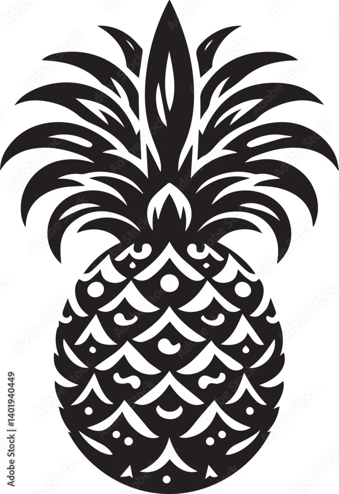 Obraz premium pineapple vector illustration, pineapple silhouette vector, pineapple logo vector black on white background