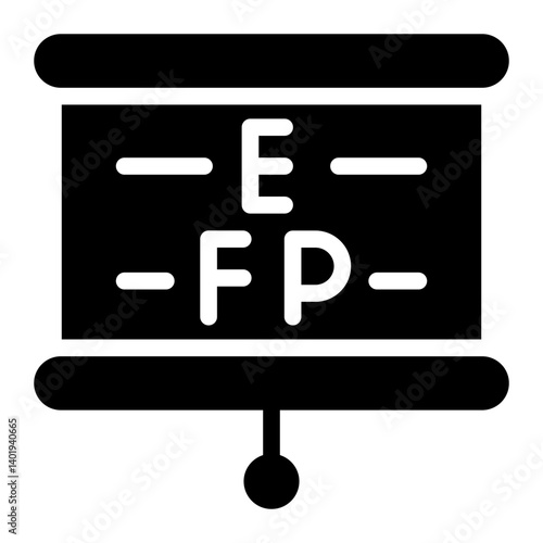 eye exam glyph icon with snellen vision test board