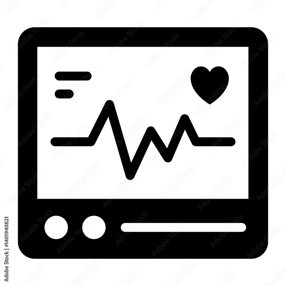 heart monitor glyph icon for ecg wave report test