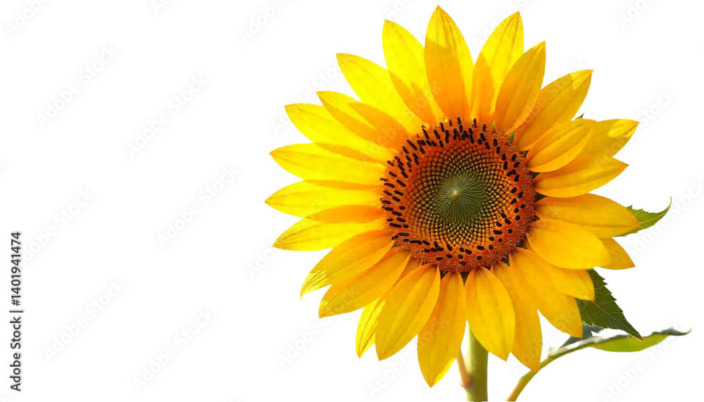 blooming sunflower close-up, isolated on pure white background, realistic texture blooming sunflower close-up, isolated on pure white background, realistic texture