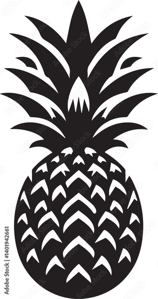 Obraz premium pineapple vector illustration, pineapple silhouette vector, pineapple logo vector black on white background