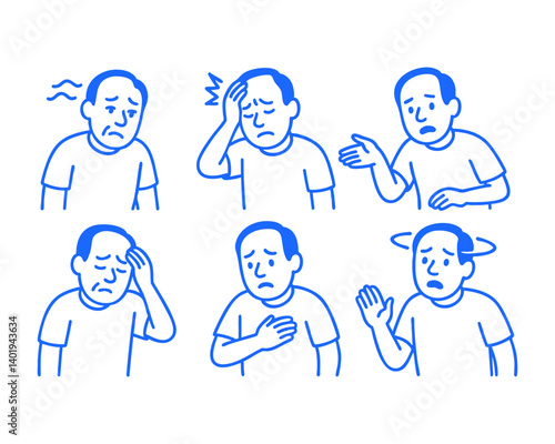 stroke sick doodle cartoon drawing vector illustration set with Varied Poses and Expressions
