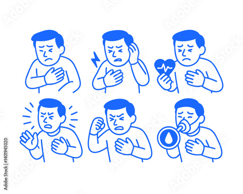 heart disease sick doodle cartoon drawing vector illustration set with Varied Poses and Expressions

