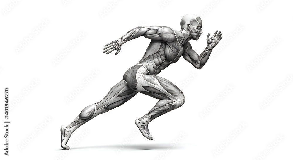 Anatomical Model Running Isolated on White Illustration Anatomical Model Running Isolated on White Illustration