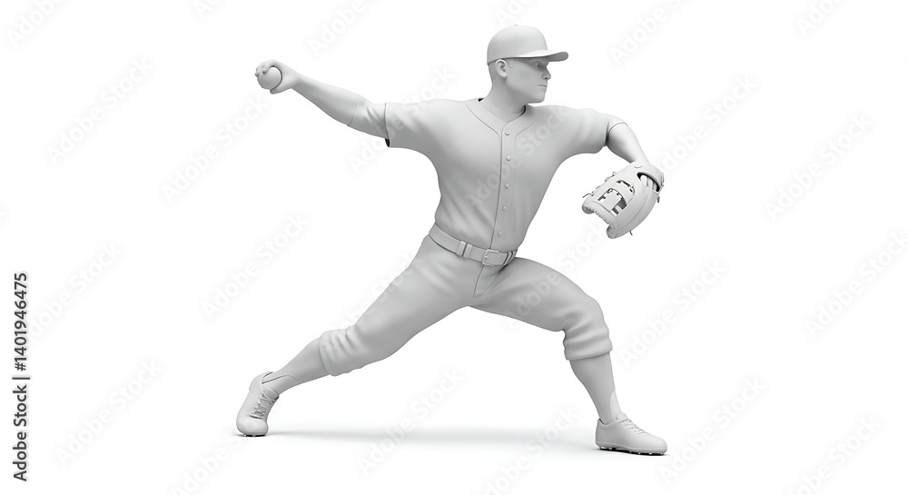 Baseball Player Throwing Ball in Mid-Pitch on White Background Baseball Player Throwing Ball in Mid-Pitch on White Background