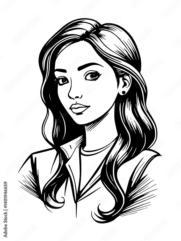 beautiful young woman with a beautiful face in a black and white. illustration beautiful young woman with a beautiful face in a black and white. illustration