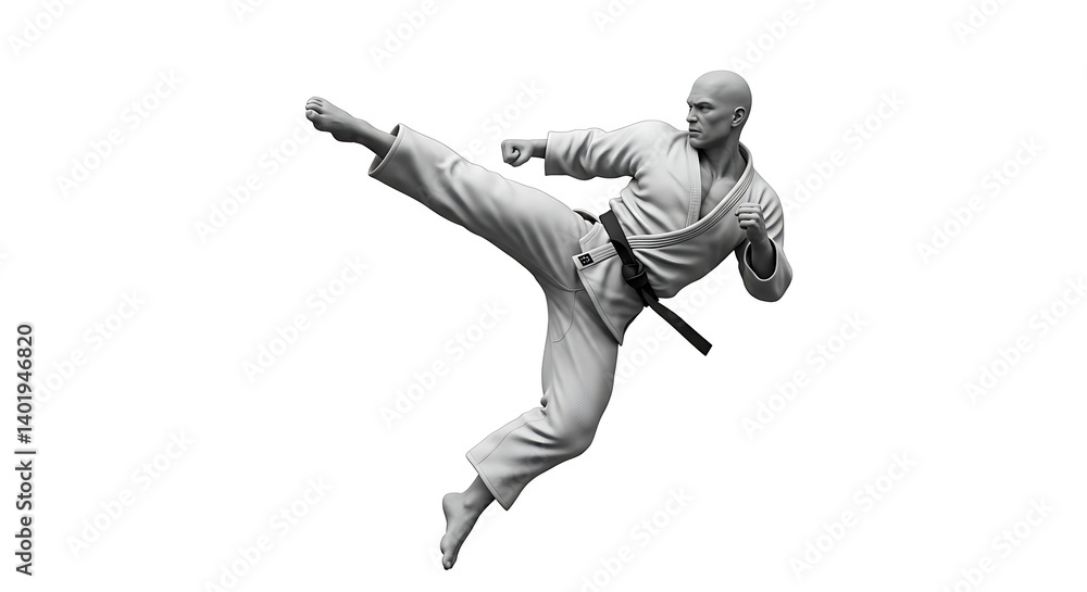 Man Practicing Martial Art Kick in Uniform Man Practicing Martial Art Kick in Uniform