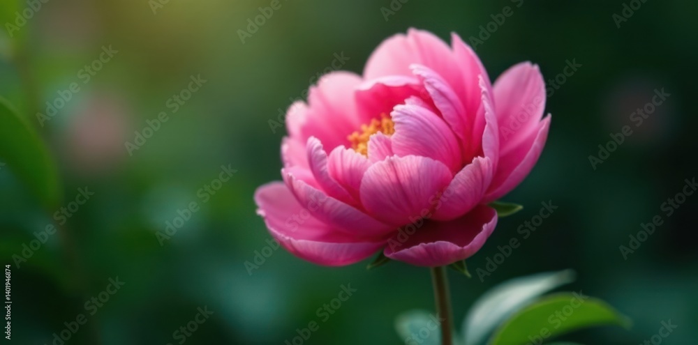 Single large peony flower on branch , stem, single bloom Single large peony flower on branch , stem, single bloom