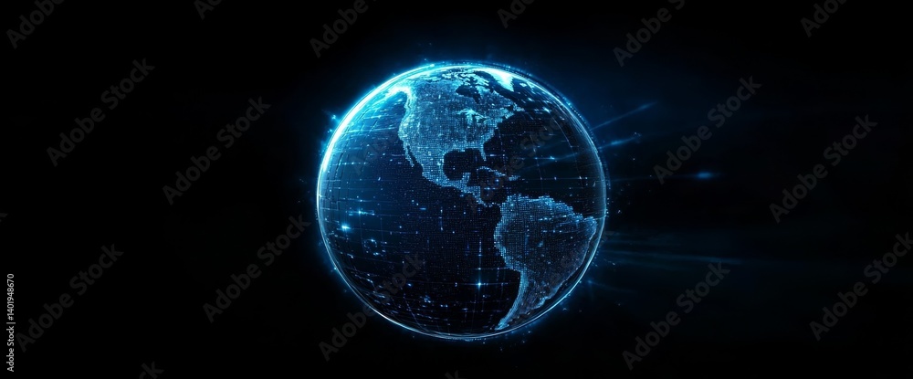 Abstract Blue Planet Earth with Glowing Lines on Dark Background Representing Global Network and Data Transfer Concept Abstract Blue Planet Earth with Glowing Lines on Dark Background Representing Global Network and Data Transfer Concept