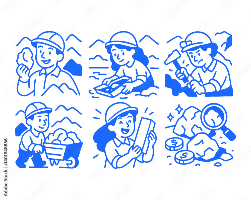 gold mining doodle cartoon drawing vector illustration set with Varied Poses and Expressions
gold mining doodle cartoon drawing vector illustration set with Varied Poses and Expressions