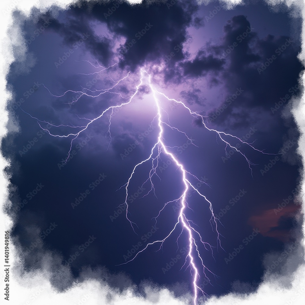 Dramatic lightning strike during storm nature scene digital art intense colors Dramatic lightning strike during storm nature scene digital art intense colors