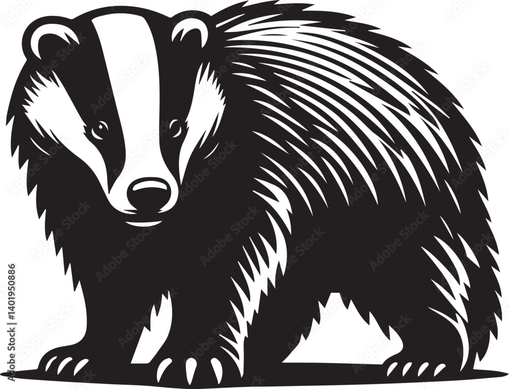 Obraz premium Badger illustration, Badger silhouette vector isolated on white background full body