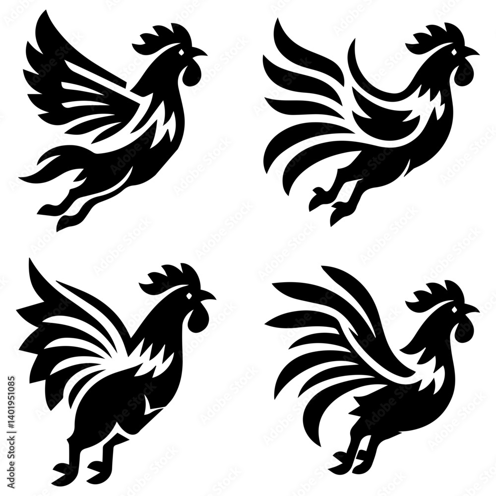 Fototapeta premium Set of outstanding hen flying silhouettes for natural inspiration designs