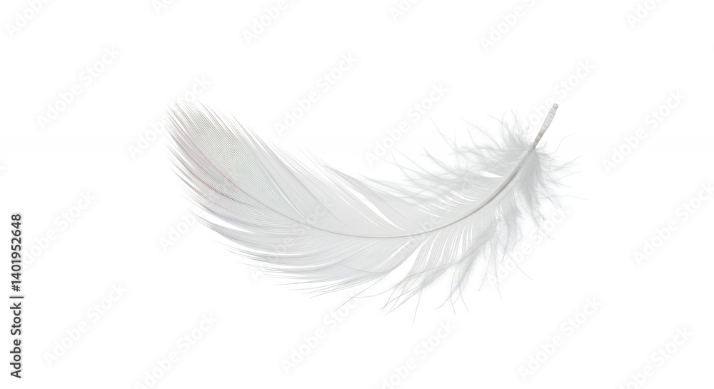 Soft white feather isolated against white background