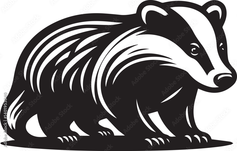 Badger illustration, Badger silhouette vector isolated on white background full body Badger illustration, Badger silhouette vector isolated on white background full body