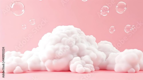 Soft Pink Cloud with Floating Bubbles in Fresh and Clean Concept
