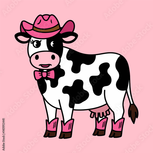 Cute Cowgirl Cow Cartoon Illustration