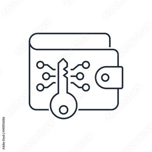 Obraz na płótnie Digital currency wallet with electronic key.Vector linear icon isolated on white background. w salonie